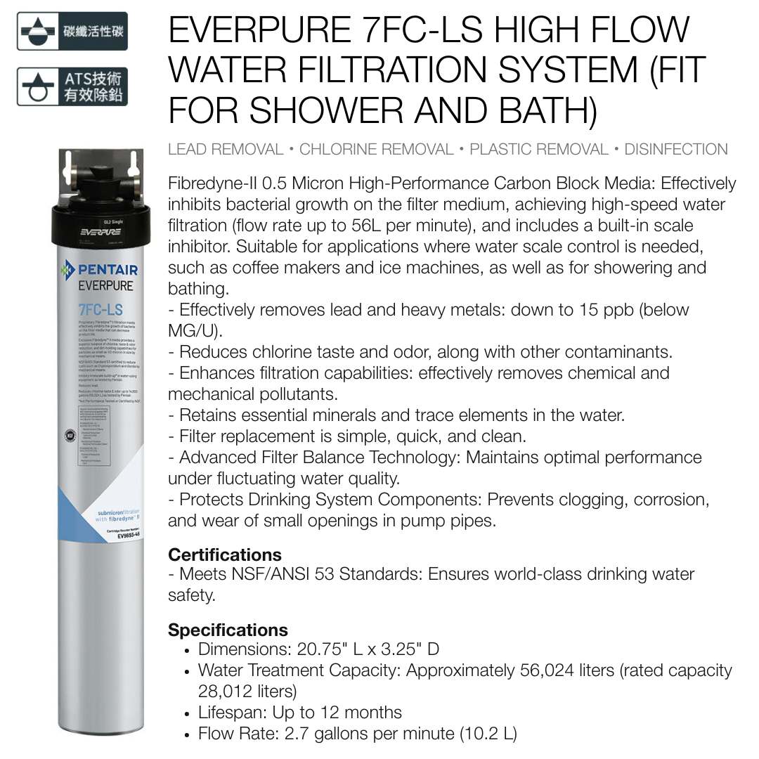 PENTAIR EVERPURE 7FC-LS HIGH FLOW WATER FILTRATION SYSTEM (FOR SHOWERING USE)